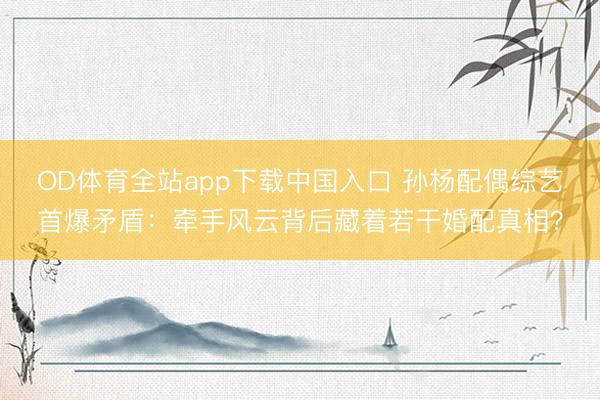 OD体育全站app下载中国入口 孙杨配偶综艺首爆矛盾：牵手风云背后藏着若干婚配真相？