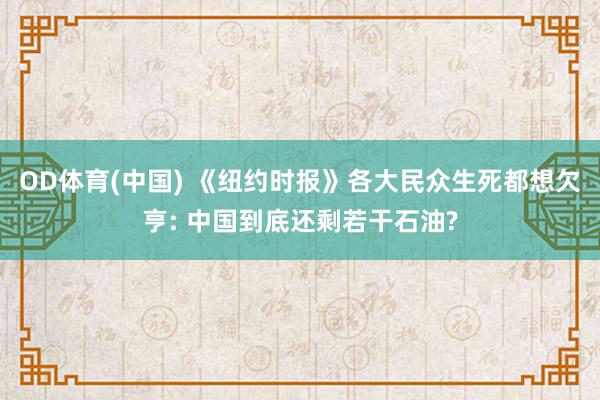 OD体育(中国) 《纽约时报》各大民众生死都想欠亨: 中国到底还剩若干石油?